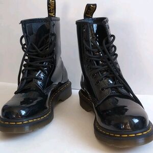 Dr. Martens Black Patent Lace-Up Combat Boots